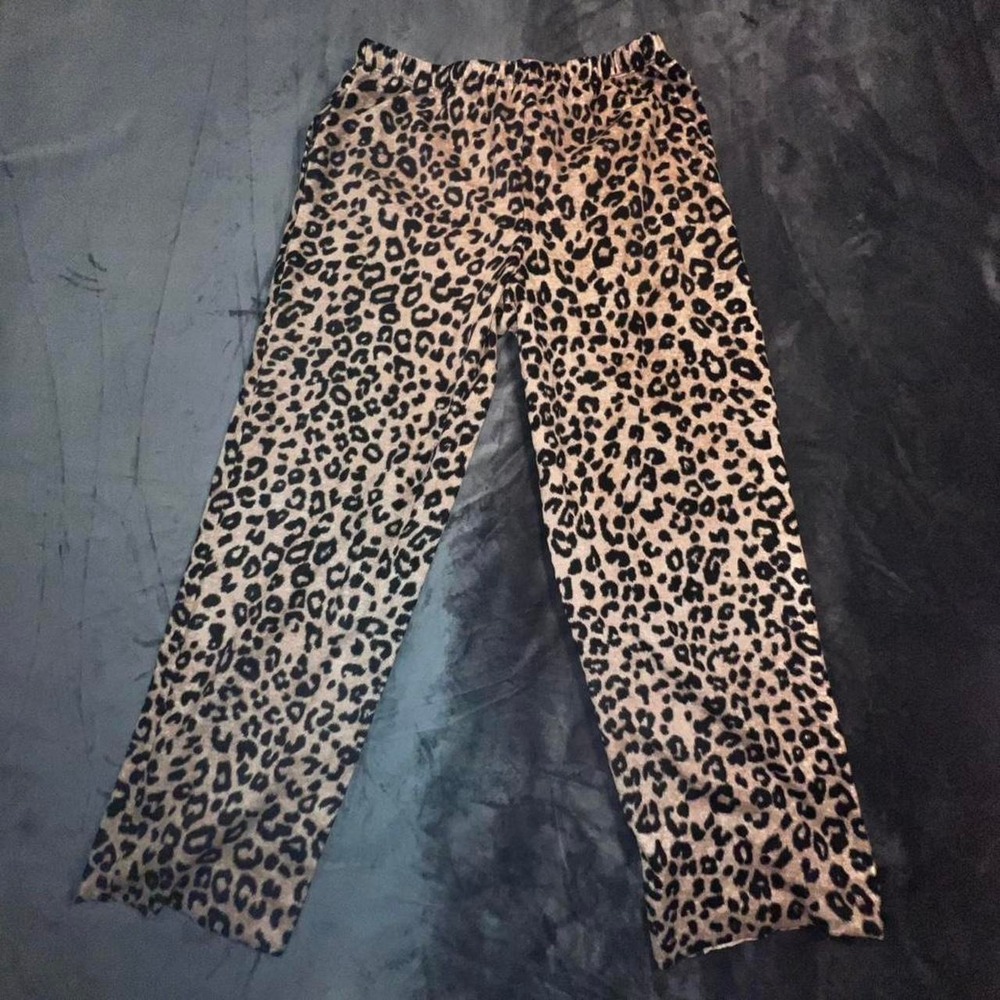 DKNY Leopard Print Plush Lounge Pants‎ Size S Soft Drawstring Pockets Y2K